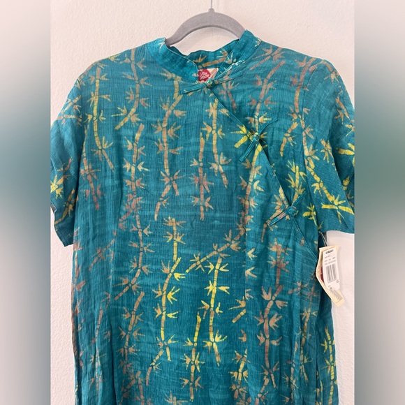 Hilo Hattie Asian Inspired Maxi Dress Mandarin Collar Bamboo Print NWT XL - Picture 6 of 10